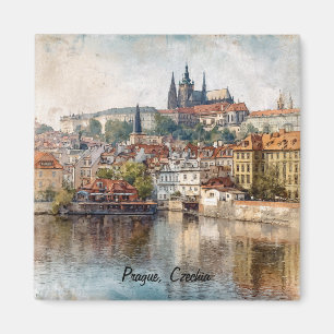 Vintage Prag Tschechien Aquarellmalerei Magnet