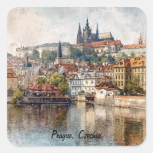 Vintage Prag Tschechien Aquarellmalerei Quadratischer Aufkleber