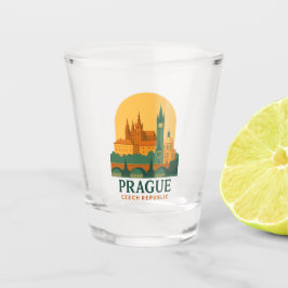 Vintage Prague Czech Republic Retro Travel  Schnapsglas