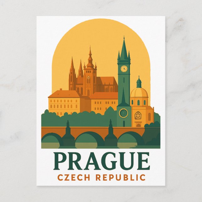 Vintage Prague Czech Republic Travel Retro  Postkarte (Vorderseite)