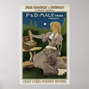 Vintage Praha-Schmuck- und Silberwaren-Werbung Poster