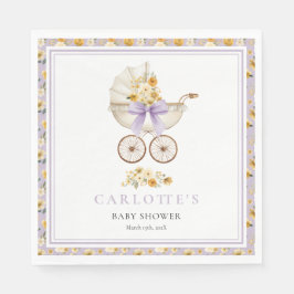 Vintage Pram Lavender Floral Baby Shower Napkin Serviette
