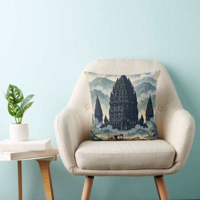 Vintage Prambanan Hindu-Tempel Java Indonesien Kissen (Stuhl )
