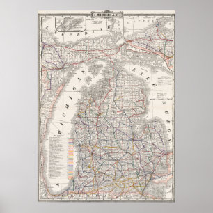 Vintage Premium Michigan Gebietskarte 1892 Poster