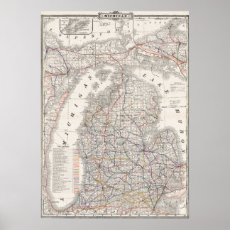 Vintage Premium Michigan Gebietskarte 1892 Poster
