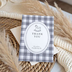 Vintage Preppy Blau kariert Baby Shower Dankeskarte