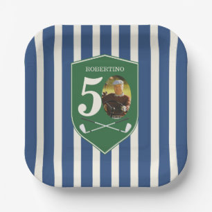 Vintage Preppy Golfer Blau Foto 50. Geburtstag Pappteller