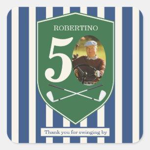 Vintage Preppy Golfer Blau Foto 50. Geburtstag Quadratischer Aufkleber