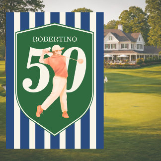 Vintage Preppy Golfer Blau Weiß 50. Geburtstag Einladung