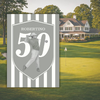 Vintage Preppy Golfer Grau Weiß 50. Geburtstag Einladung