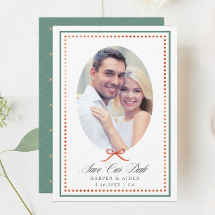 Vintage Preppy Grün Orange Schleife Foto Save The Date