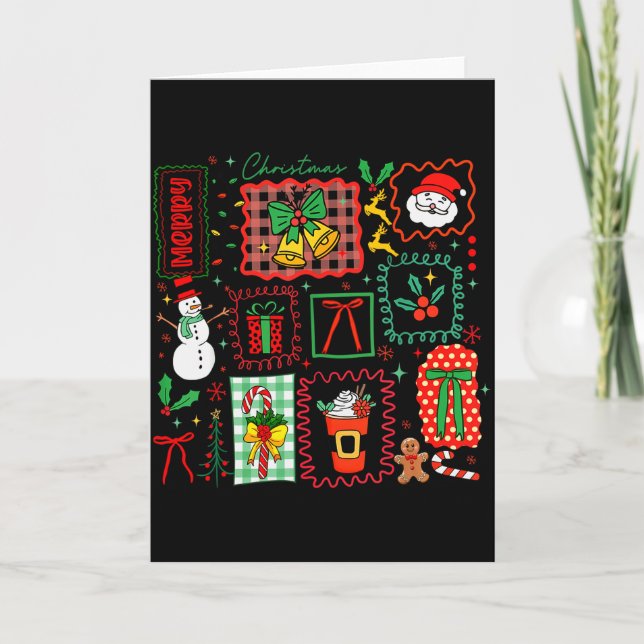 Vintage Preppy Merry Christmas Santa Coquette Bow  Karte (Vorderseite)