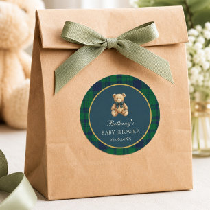 Vintage-Preppy-Teddybär-Grün-Karo-Geschenk Runder Aufkleber