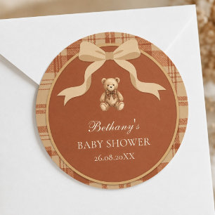 Vintage Preppy Teddybär Kariert Baby Shower Runder Aufkleber