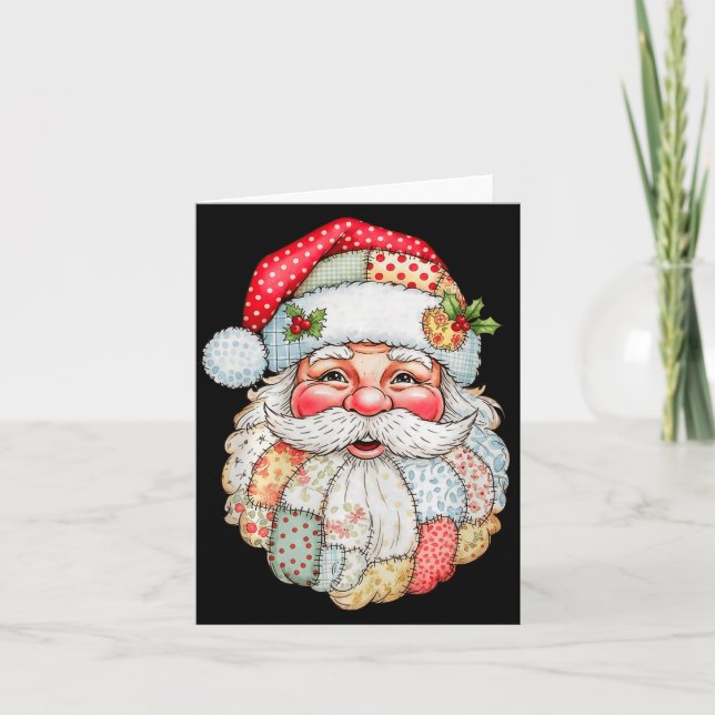 Vintage Preppy Weihnachtsmann-Gesicht-Patchwork-We Karte (Vorderseite)