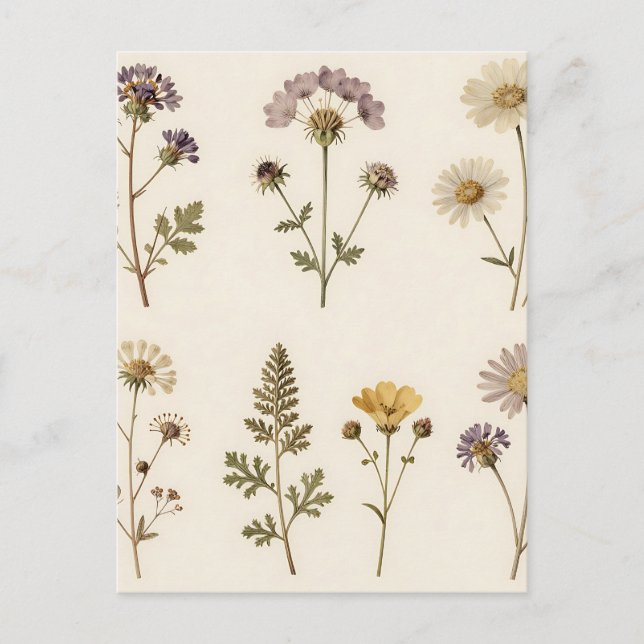 Vintage Pressed Wildflower Botanical Pattern Postkarte (Vorderseite)