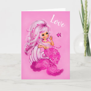 Vintage Pretty Mermaid Pink LOVE Valentine card Feiertagskarte