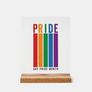 Vintage Pride Monat Regenbogen-Typografie-Shirt-De Acrylschild