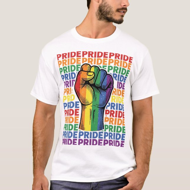 Vintage Pride Raised Fist Rainbow Shirt Design_1 (Vorderseite)