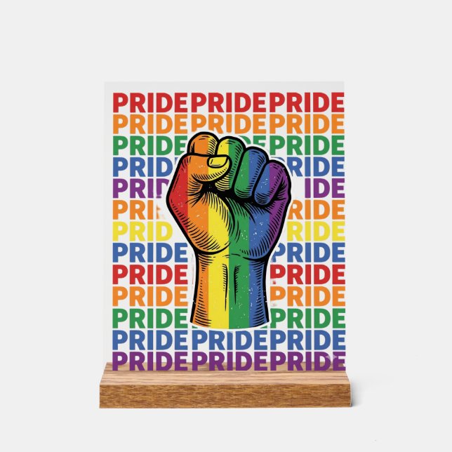 Vintage Pride Raised Fist Regenbogen-Shirt Design_ Acrylschild (Vorderseite)