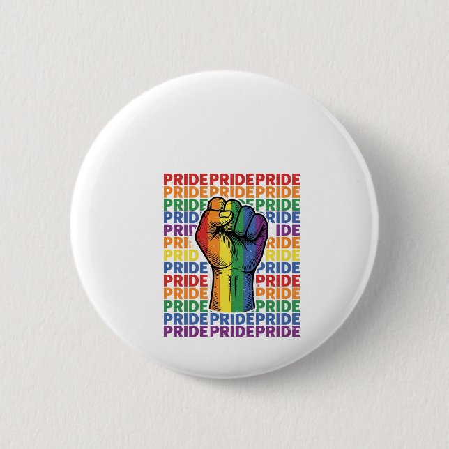 Vintage Pride Raised Fist Regenbogen-Shirt Design_ Button (Vorderseite)