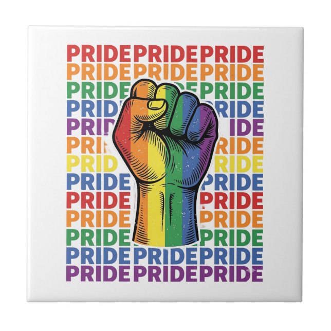 Vintage Pride Raised Fist Regenbogen-Shirt Design_ Fliese (Vorderseite)