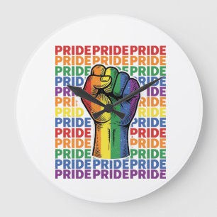 Vintage Pride Raised Fist Regenbogen-Shirt Design_ Große Wanduhr
