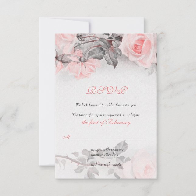 Vintage Primrose Pink Roses Wedding RSVP Card (Vorderseite)