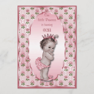 Vintage Princess Baby Girl and Pink Roses Geburtst Einladung