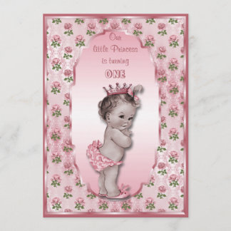 Vintage Princess Baby Girl and Pink Roses Geburtst Einladung