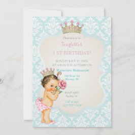 Vintage Princess Baby Girl Gold Crown Aqua Pink Einladung