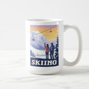 Vintage Printwerbung für lass's Go Ski Kaffeetasse