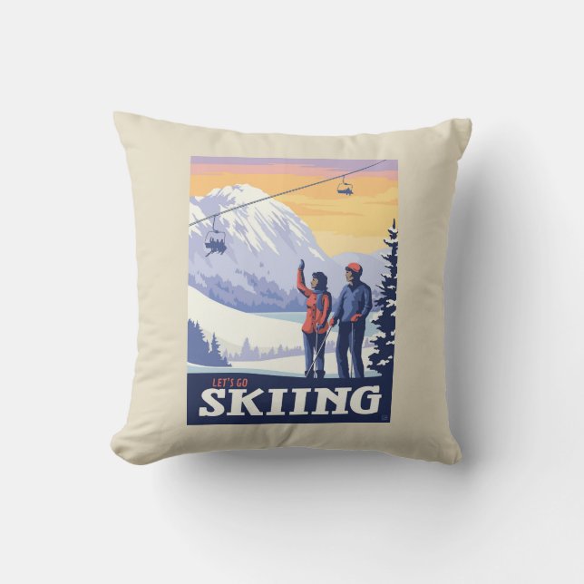 Vintage Printwerbung für lass's Go Ski Kissen (Vorderseite)