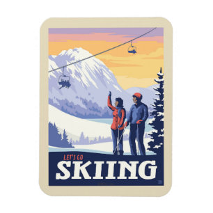 Vintage Printwerbung für lass's Go Ski Magnet