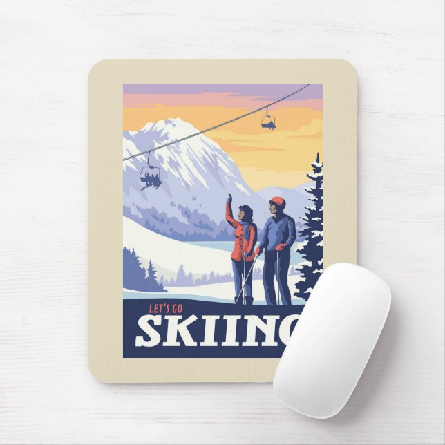 Vintage Printwerbung für lass's Go Ski Mousepad (Mit Mouse)