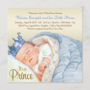 Vintage-Prinz Baby Blue Gold Babyparty Einladung