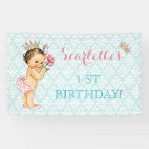 Vintage Prinzessin Baby Mädchen Goldkrone Pink Aqu Banner