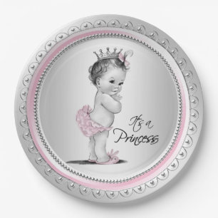 Vintage-Prinzessin-Baby-Party Pink Silber Pappteller