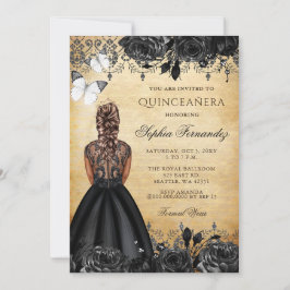 Vintage Prinzessin Black Butterfly Quinceañera Einladung