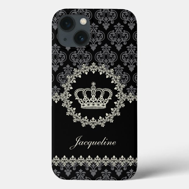 Vintage Prinzessin Damask Crown Case-Mate iPhone Hülle (Rückseite)