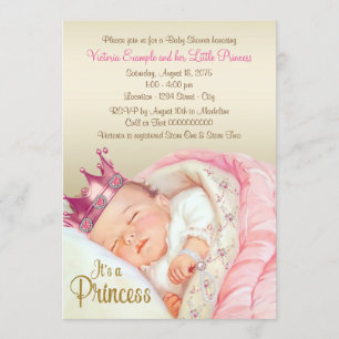 Vintage Prinzessin Rosa Gold Baby Mädchen Dusche Einladung