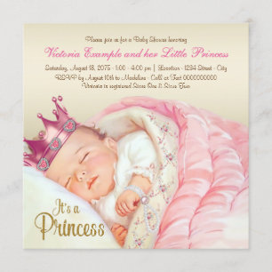 Vintage Prinzessin Rosa Gold Babyparty Einladung