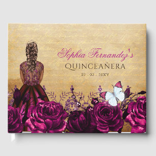 Vintage Prinzessin Rosa Schmetterling Quinceañera  Gästebuch