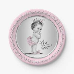 Vintage Prinzessin Rosa Silber Mädchen Baby Shower Pappteller