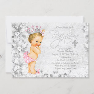 Vintage Prinzessin Rosa und Grau Taufe Einladung