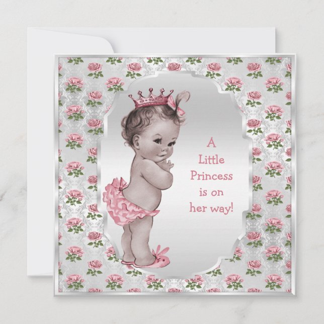 Vintage Prinzessin Roses Silver Baby Dusche Einladung (Vorderseite)