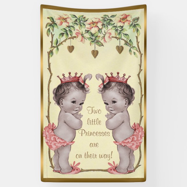 Vintage Prinzessin Twins Roses und Herzen Banner (Vertikal)
