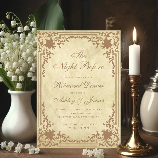 Vintage Probe Abendessen vor dem Parchment Einladung (Antique Rehearsal Dinner Invitation with Vintage Background)