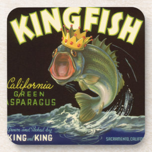 Vintage-Produkt-Dosenetikett-Kunst, Kingfish Sparg Untersetzer