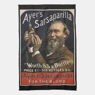 Vintage-Produktlabel, Ayer's Sarsaparilla-Getränk Geschirrtuch